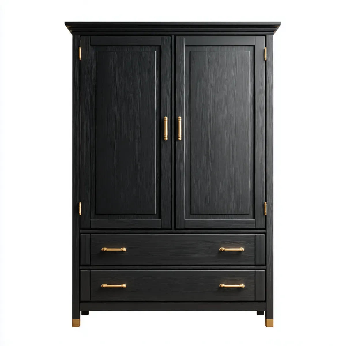 Armoire de chambre 2 portes 2 tiroirs noire et dorée en panneaux MDF rectangulaire 100 x 55 x 200 cm