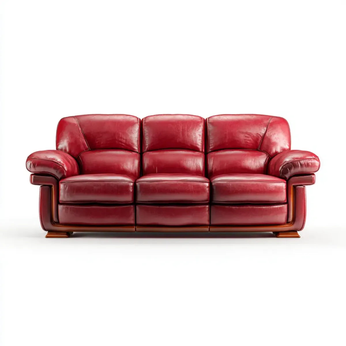 Canapé droit 3 places rouge en similicuir PU et bois massif 210 x 92 x 90 cm