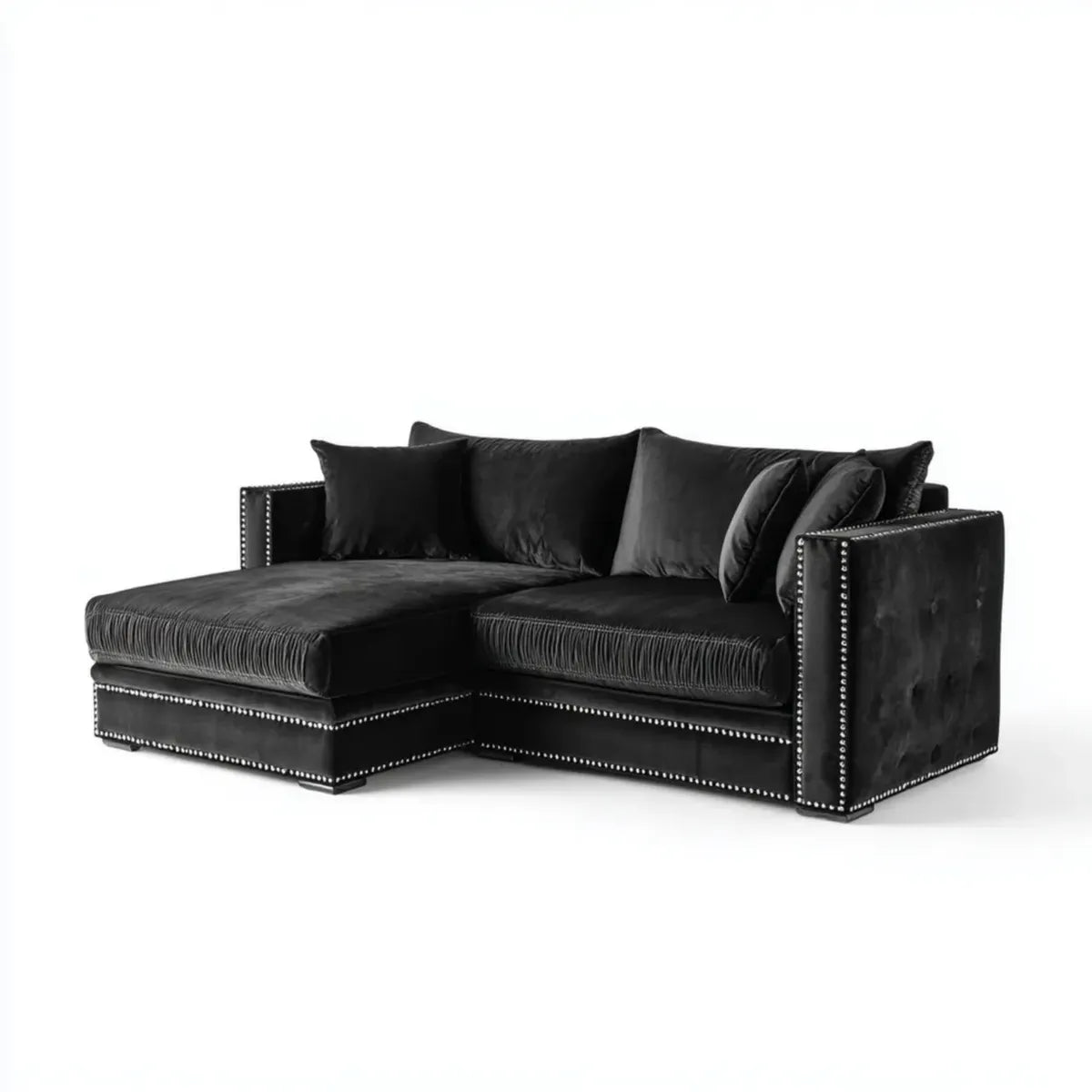Canapé d'angle gauche 4 places noir en velours polyester 260 x 170 x 85 cm
