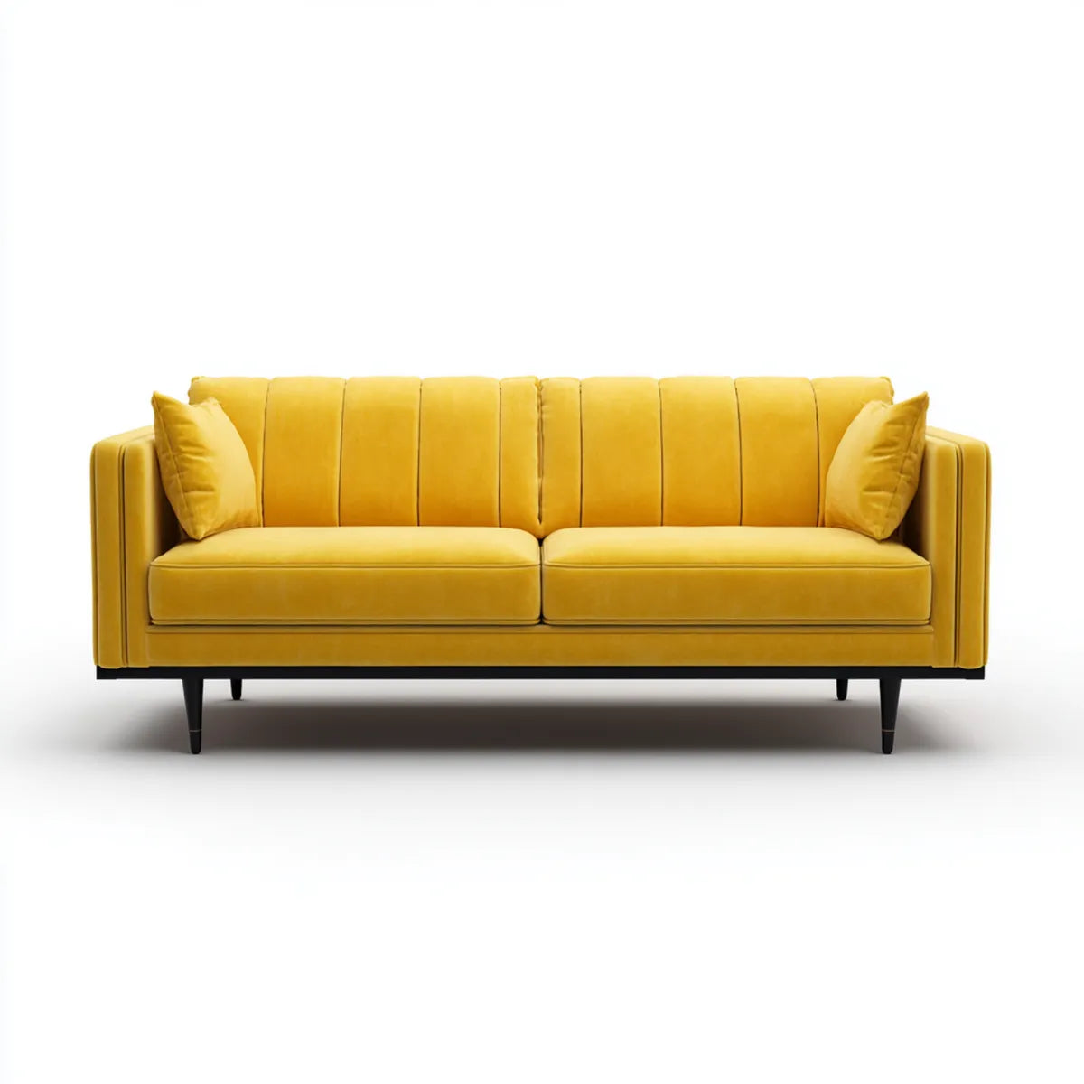 Canapé 3 places jaune moutarde en velours de polyester avec pieds en acier 190 x 85 x 80 cm