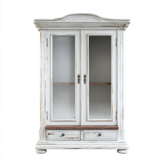 Armoire de chambre blanche 110 x 50 x 200 cm en pin massif avec 2 portes miroir et 2 tiroirs