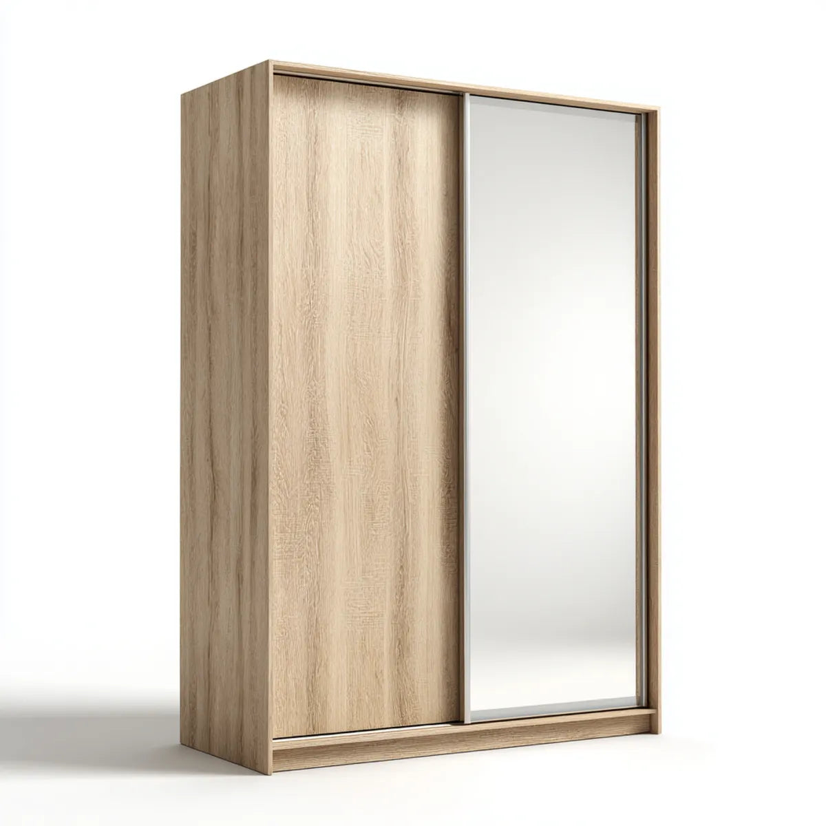 Armoire penderie à portes coulissantes chêne clair avec miroir 120 x 60 x 200 cm en panneaux de particules mélaminés rectangulaire