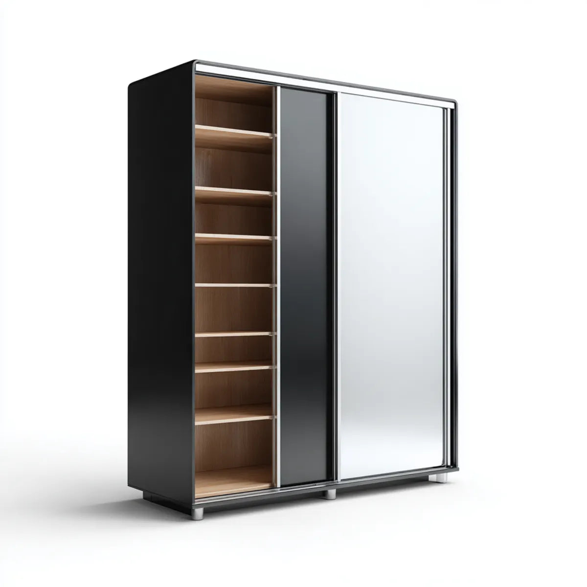 Armoire de chambre à portes coulissantes noire et marron 180 x 60 x 200 cm en MDF mélaminé avec miroir rectangulaire