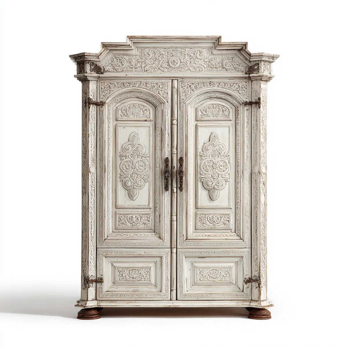 Armoire de chambre 2 portes blanc vieilli 120 x 55 x 200 cm bois massif sculpté rectangulaire