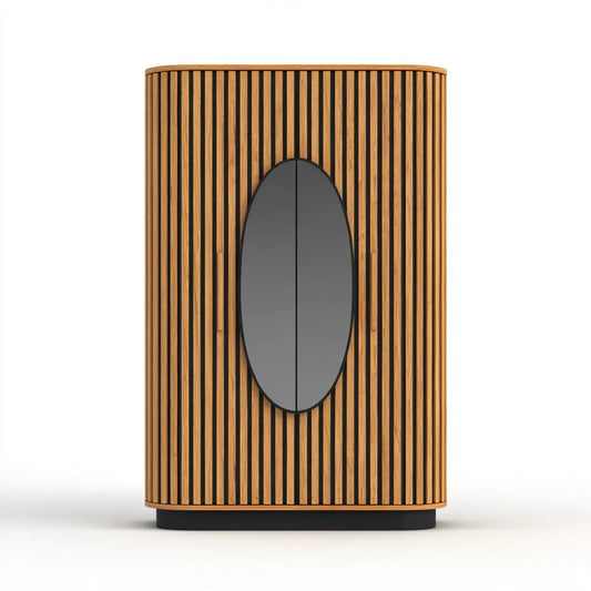 Armoire de chambre 2 portes chêne naturel et gris anthracite 100 x 50 x 180 cm MDF plaqué chêne forme arrondie