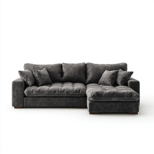 Canapé d’angle droit 4 places gris anthracite en polyester forme L 280 x 170 x 85 cm