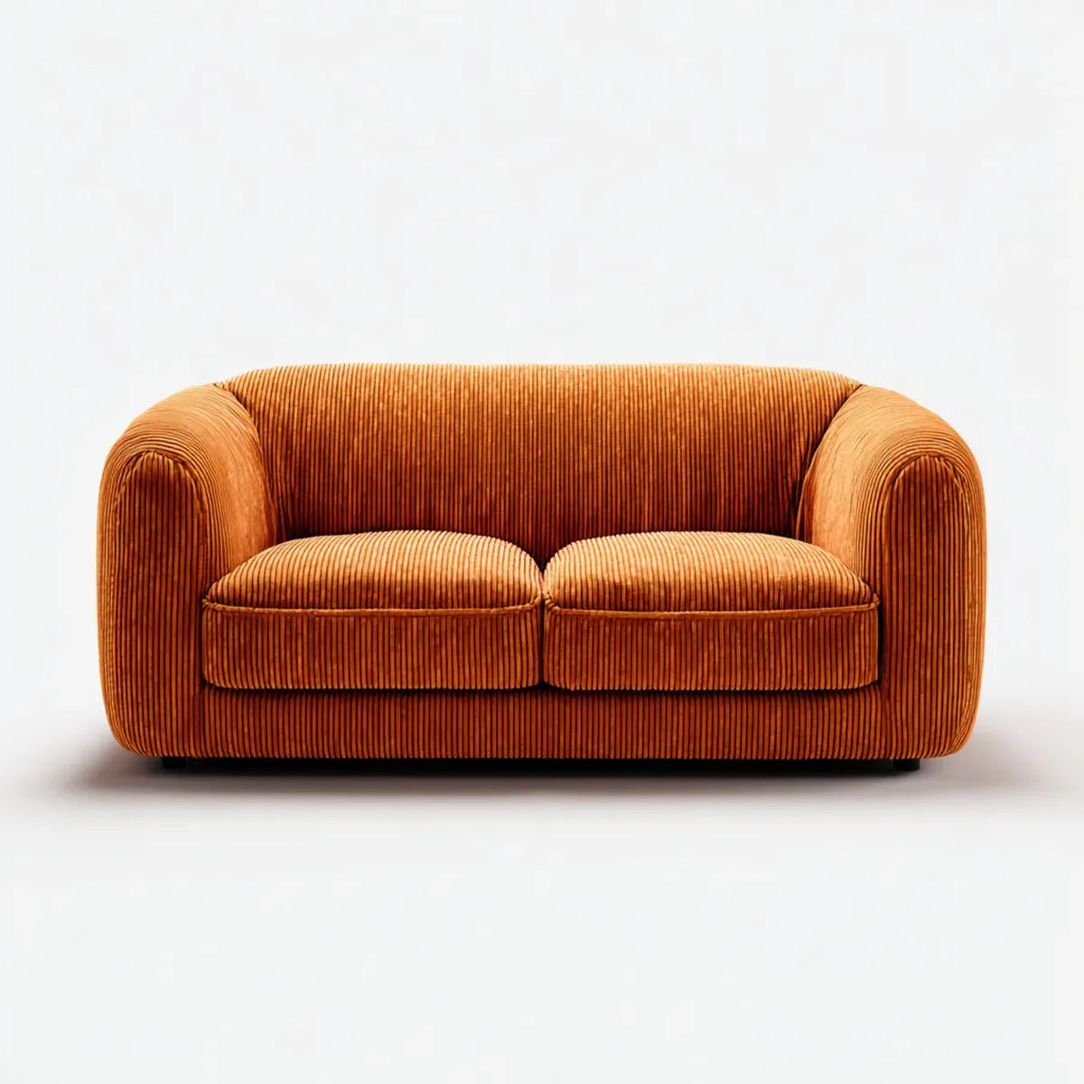 Canapé 2 places droit orange brûlé en velours côtelé polyester forme arrondie 170 x 90 x 78 cm