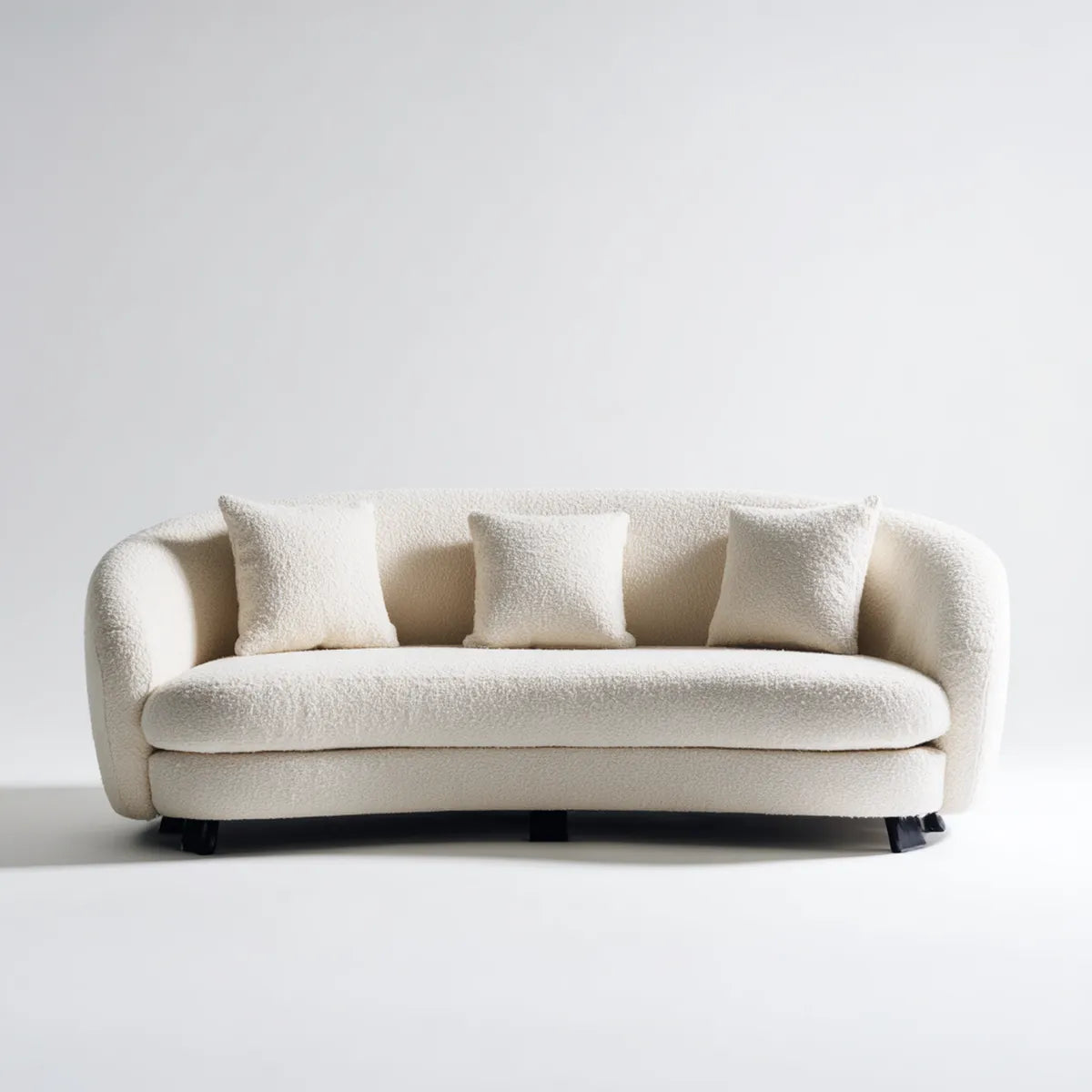 Canapé 3 places crème en tissu bouclette polyester forme arrondie 220 x 95 x 78 cm