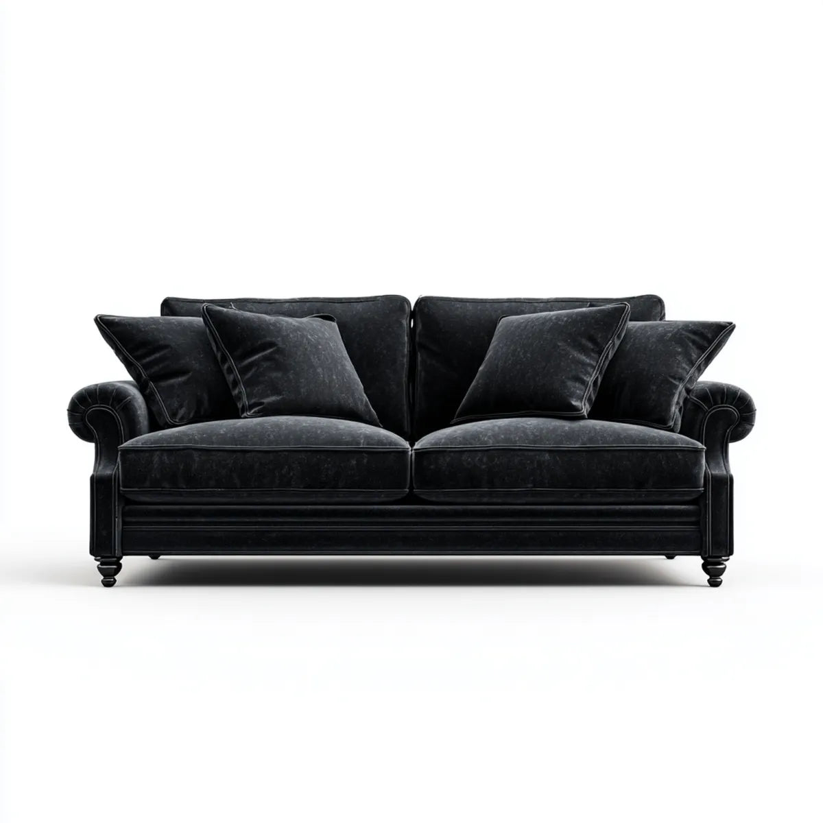 Canapé 2 places noir 180 x 95 x 85 cm en velours de polyester forme droite