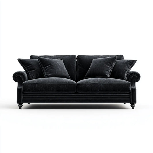 Canapé 2 places noir 180 x 95 x 85 cm en velours de polyester forme droite