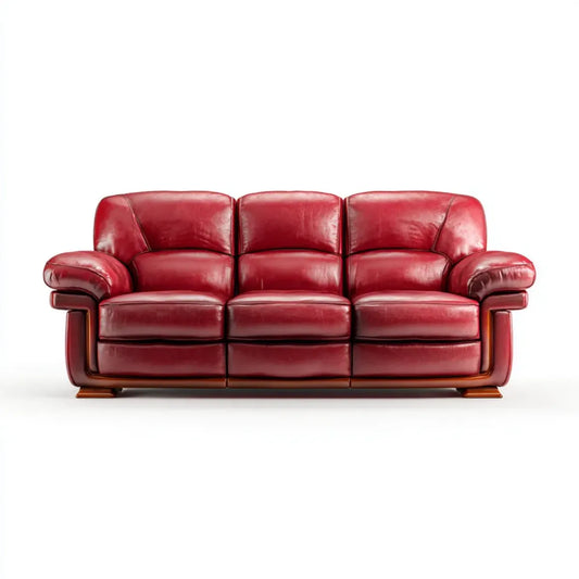 Canapé droit 3 places rouge en similicuir PU et bois massif 210 x 92 x 90 cm