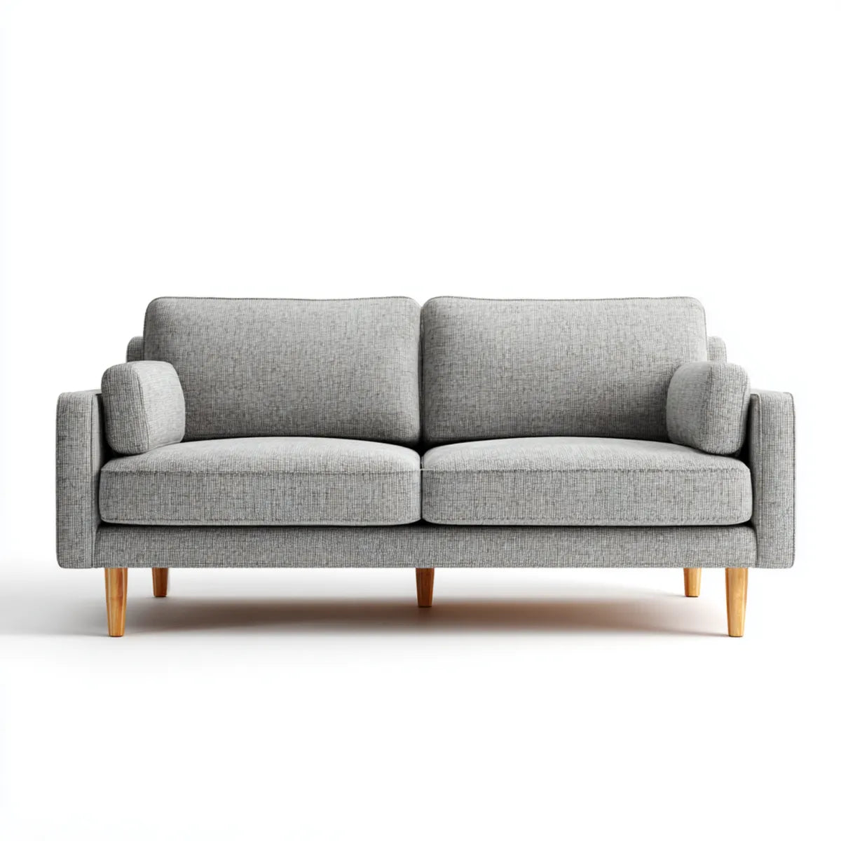 Canapé 2 places droit gris 160 x 85 x 82 cm en polyester avec pieds en bois d’hévéa massif