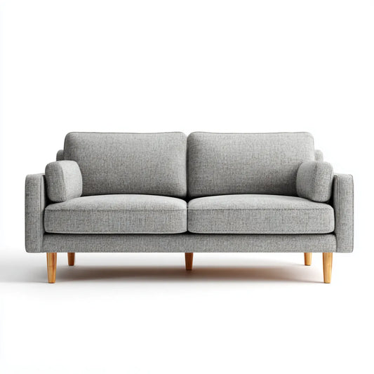 Canapé 2 places droit gris 160 x 85 x 82 cm en polyester avec pieds en bois d’hévéa massif