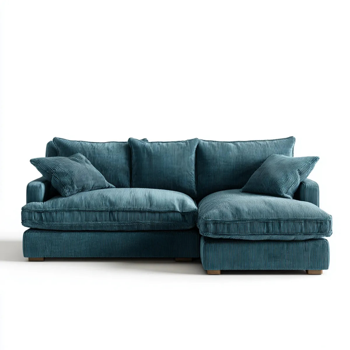 Canapé d'angle droit 3 places bleu pétrole en velours côtelé polyester 250 x 160 x 88 cm