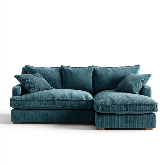 Canapé d'angle droit 3 places bleu pétrole en velours côtelé polyester 250 x 160 x 88 cm